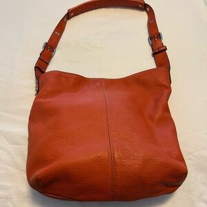 Elegant Pumpkin Pebble Leather Shoulder Bag
